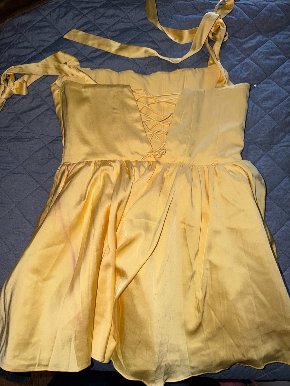 AS IS - oh Polly Lemon Tie-Shoulder Corset Mini Dress US 10 - READ DESCRIPTION. - Picture 4 of 8